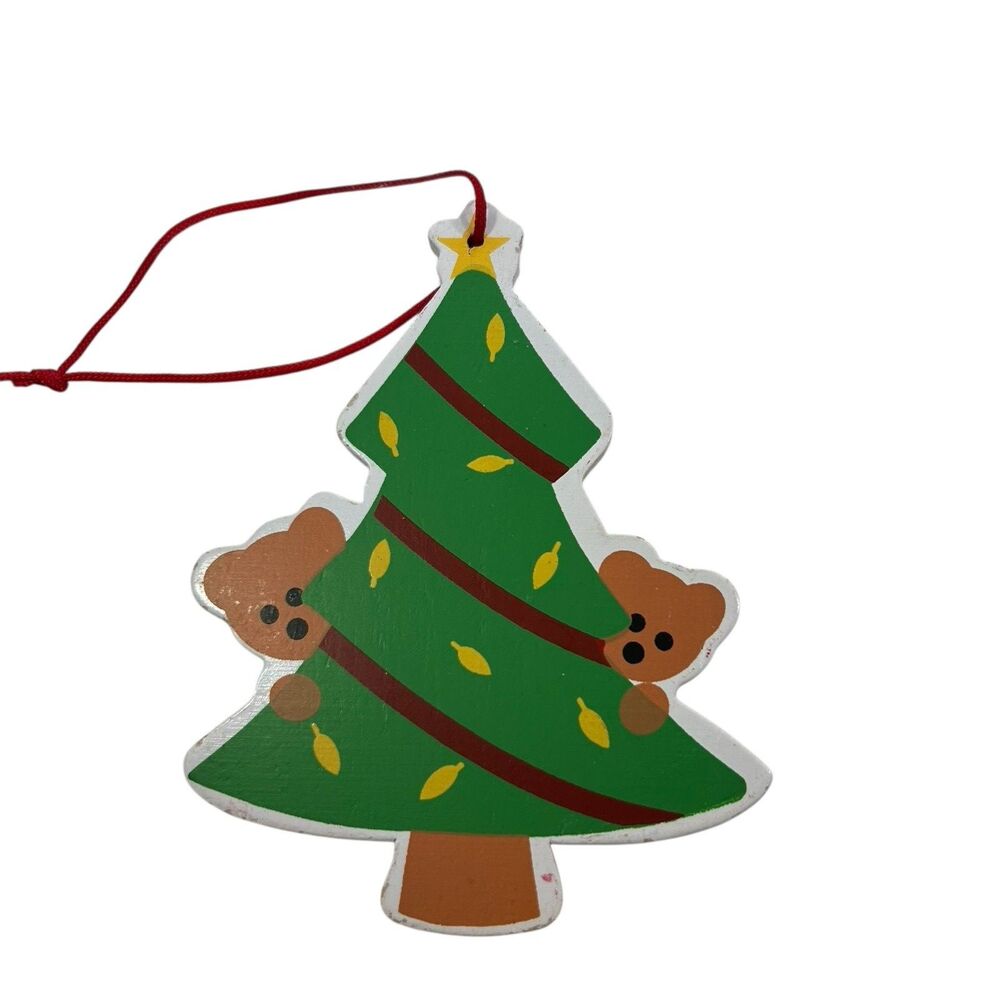 Vintage Kurt‎ Adler 1987 Holiday Ornament Wooden Christmas Tree with Bears
